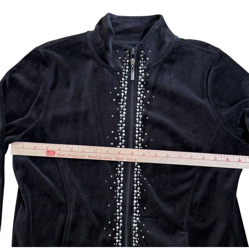 Onque Women's Black Rhinestone Full Zip Jacket petite L office siren Careercore‎ - Picture 4 of 7